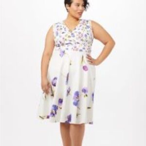 Gabby Skye | White and Purple Floral Midi Dress